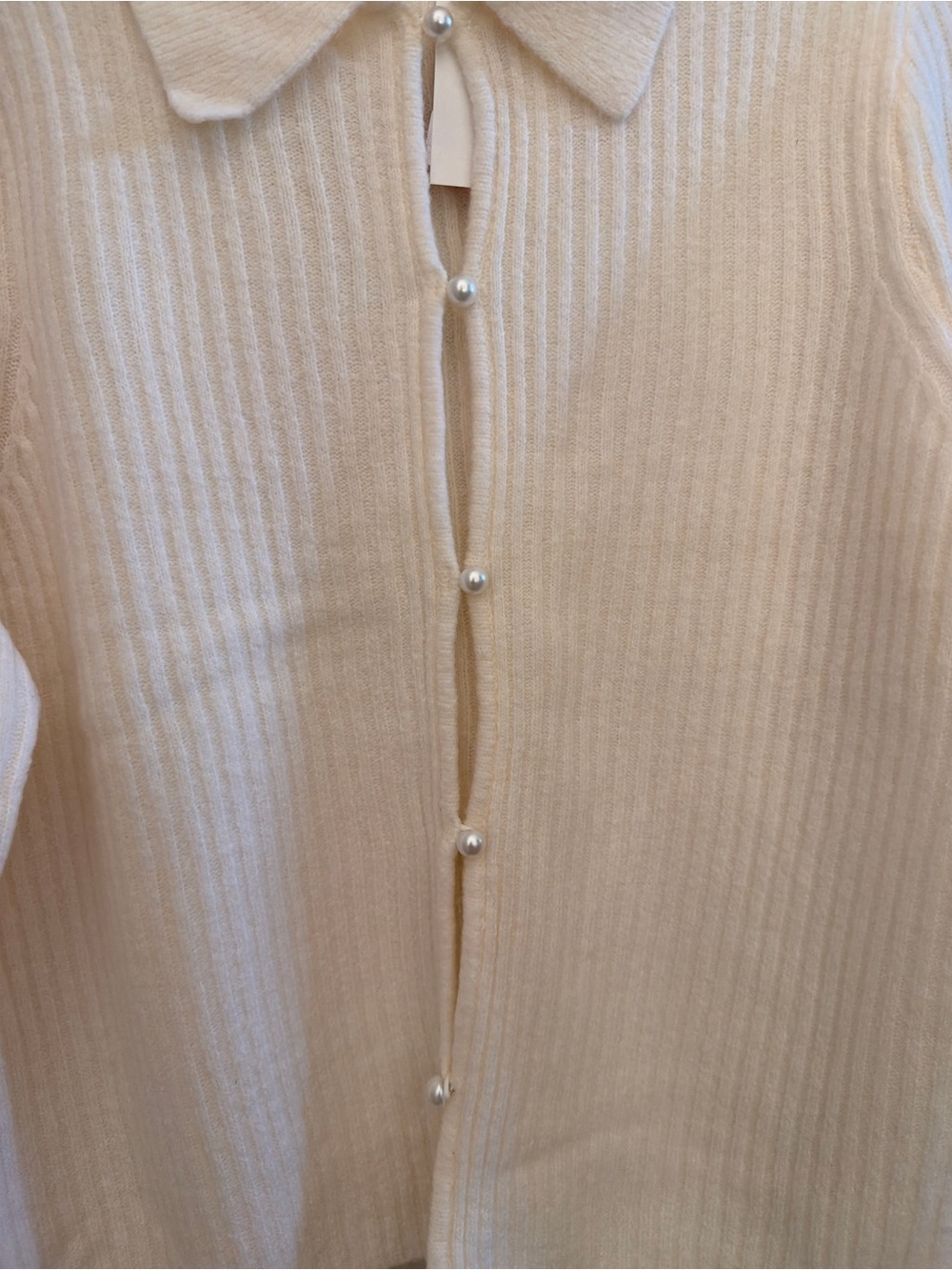 NWT Abercrombie & Fitch Cream Collared Ribbed Pearl Button Cardigan | M - Picture 5 of 10